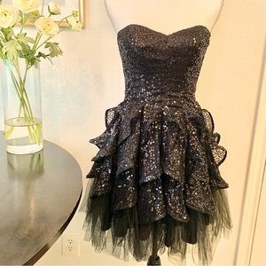 Betsey Johnson black sequin sweetheart strapless dress
